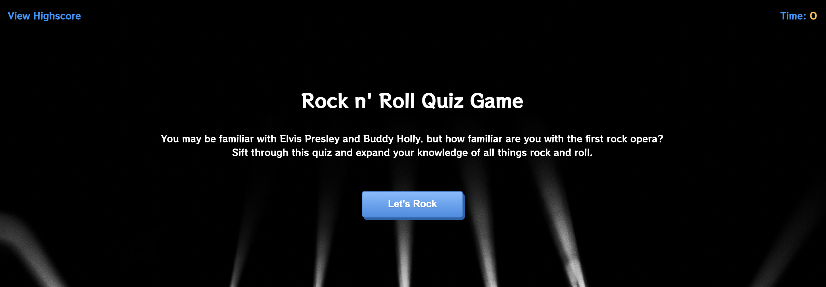 Screenshot of the Rock n' Roll Quiz website