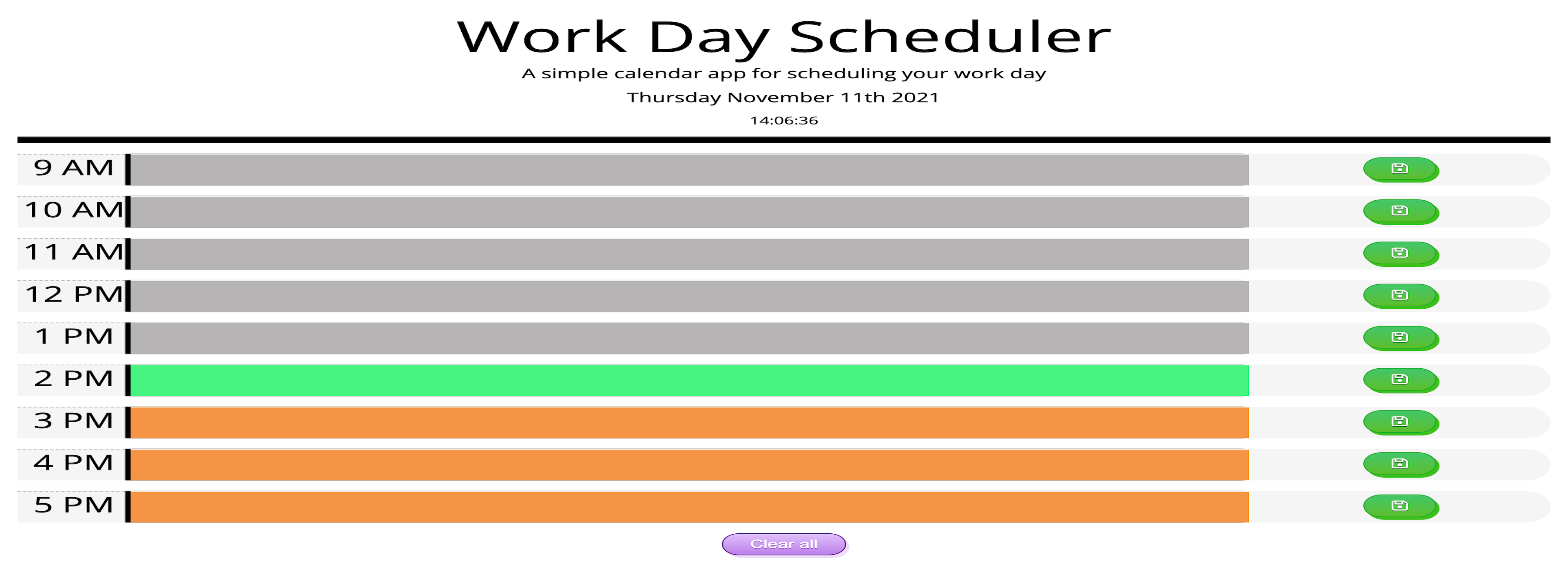 Screenshot of the Work day Planner website